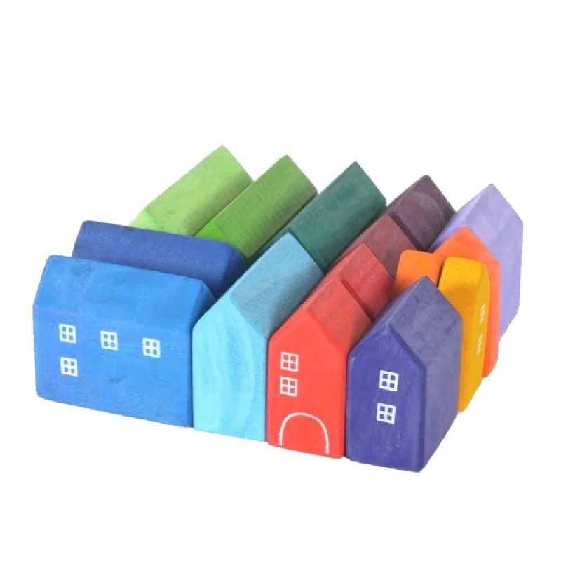 robust and engaging wooden toys for kids                   Small Wooden Houses Set of 15