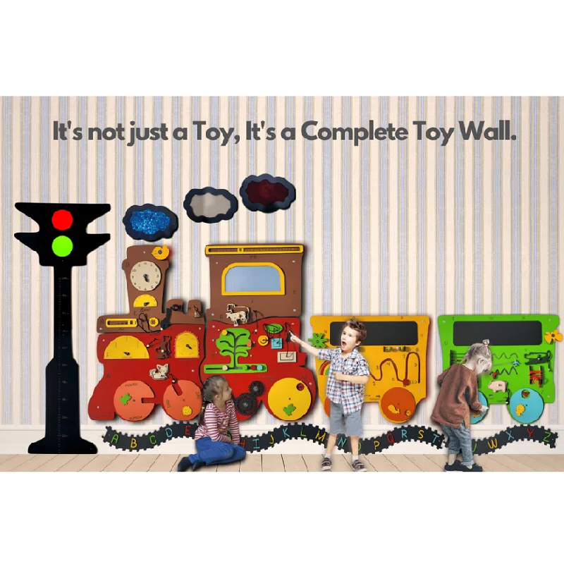 eco-conscious wooden toys                 Talking Train, 2 Different Activity Coach, Height Measure Signal, and Alphabets Track (COD Not Available)
