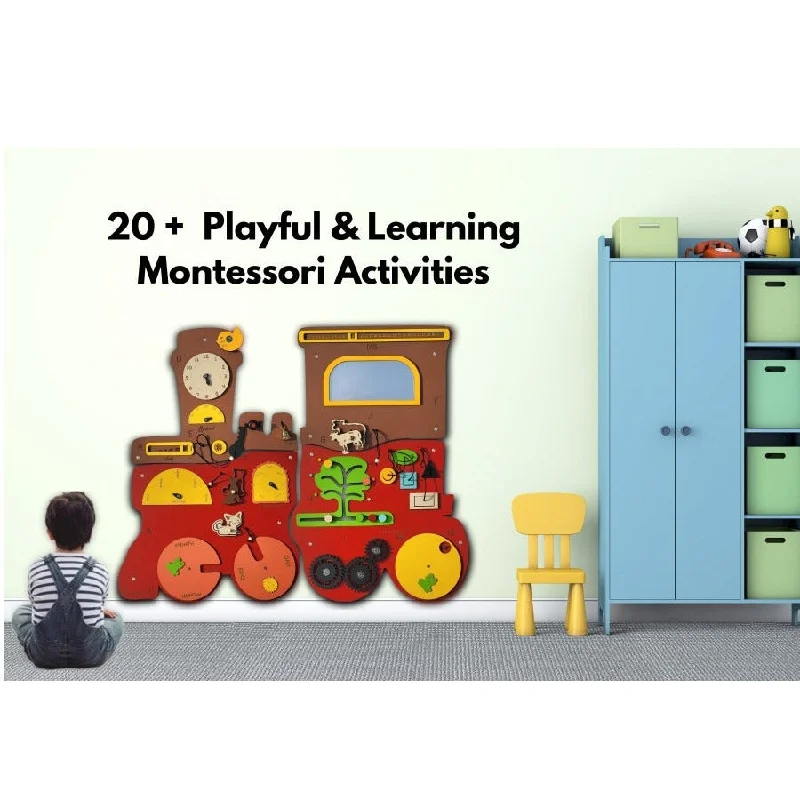 delightful wooden toys for children                   Talking Train Busy Board Activity Wall Panel (COD Not Available)