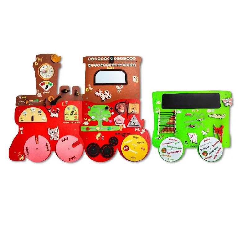 enchanting wooden toys for children                   Talking Train with 1 Coach Busy Board Activities Wall Panel (COD Not Available)