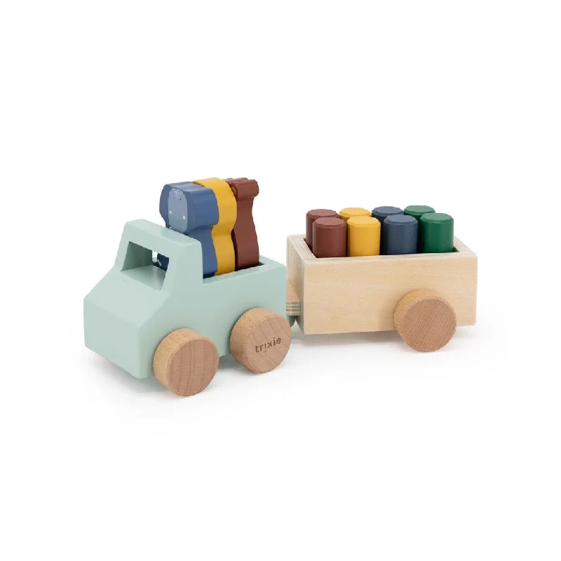 safe and non-toxic wooden toys for babies                   Trixie Wooden Animal Car With Trailer