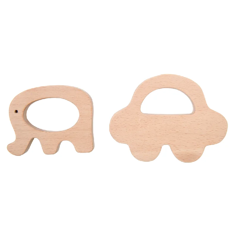 safe wooden toys for babies              Wooden Car & Elefant Teether Set | Beech Wood Teether for Babies
