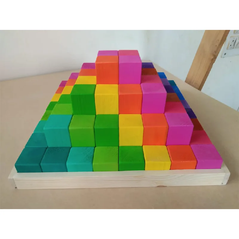 handcrafted wooden toys                  Wooden Rainbow Blocks (Set of 64) for Kids