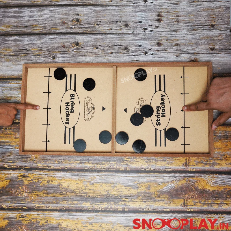 colorful and cheerful wooden toys                   Wooden String Hockey Tabletop Game - Assorted Prints