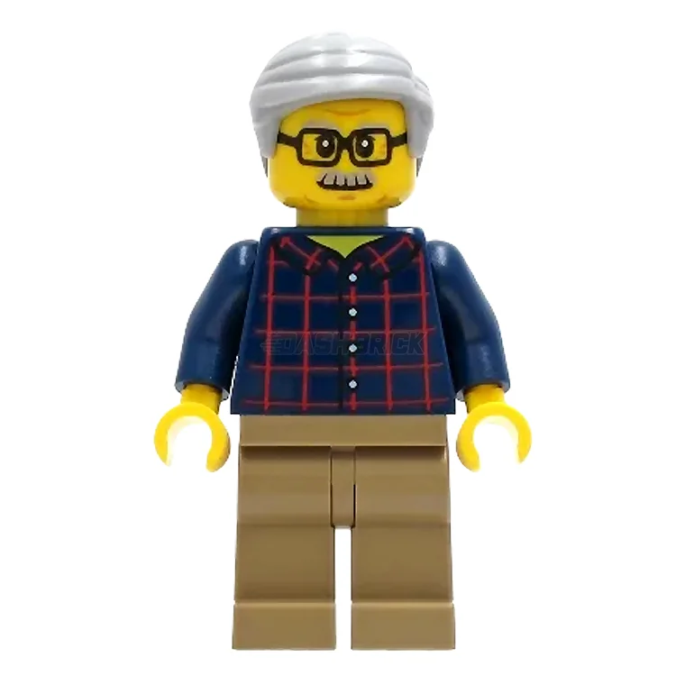 Endlessly replayable LEGO scenariosLEGO Minifigure - Man, Dark Blue Plaid Button Shirt, Moustache, Gray Hair [CITY]