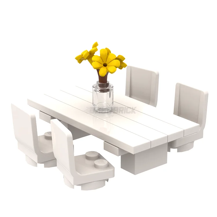 Highly adaptable LEGO creationsLEGO "Outdoor Patio Set" - Tables, 4 Chairs, Flowers, White [MiniMOC]