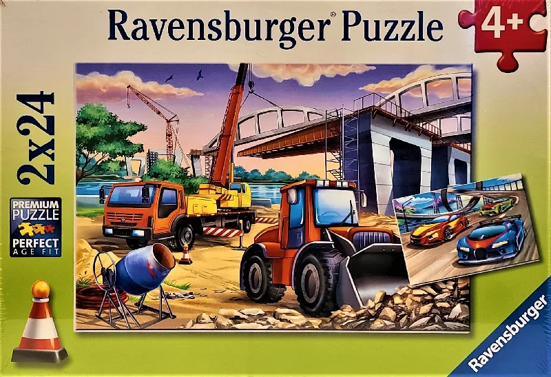 Thought-provoking puzzles Ravensburger Puzzle 2x24pc Construction and Cars